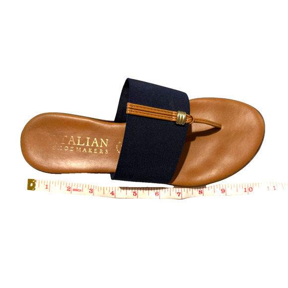 Italian Shoemakers Navy Blue Elastic Stretch Thong Sandals Gold Ring Size 9 Made - Picture 6 of 8